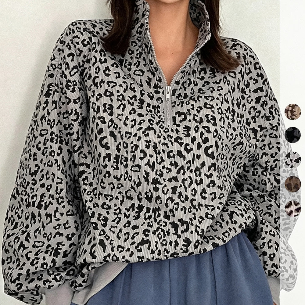 đ„Limited-Time Special Offer|Womenâs Leopard Print Oversized Half-Zip Pullover â Soft Casual Sweatshirt