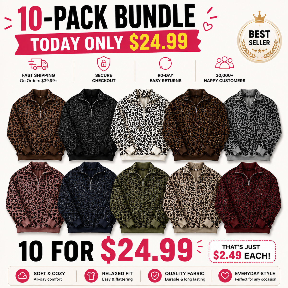 🔥Limited-Time Special Offer|Women’s Leopard Print Oversized Half-Zip Pullover – Soft Casual Sweatshirt