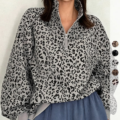 🔥Limited-Time Special Offer|Women’s Leopard Print Oversized Half-Zip Pullover – Soft Casual Sweatshirt